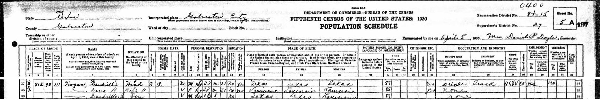 G. T. Hogan 1930 census