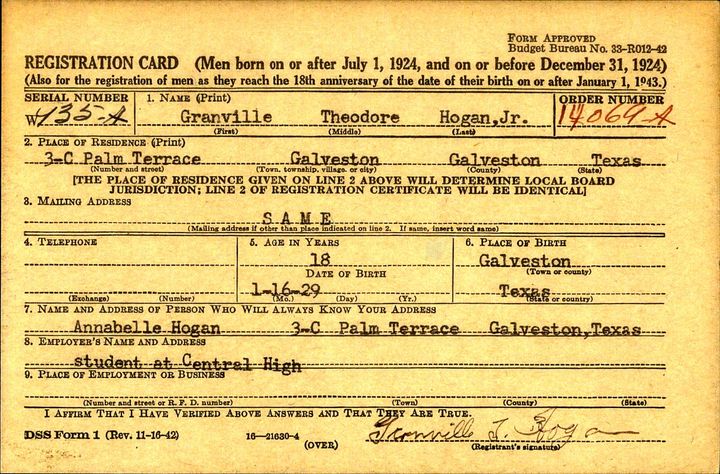 G. T. Hogan draft card