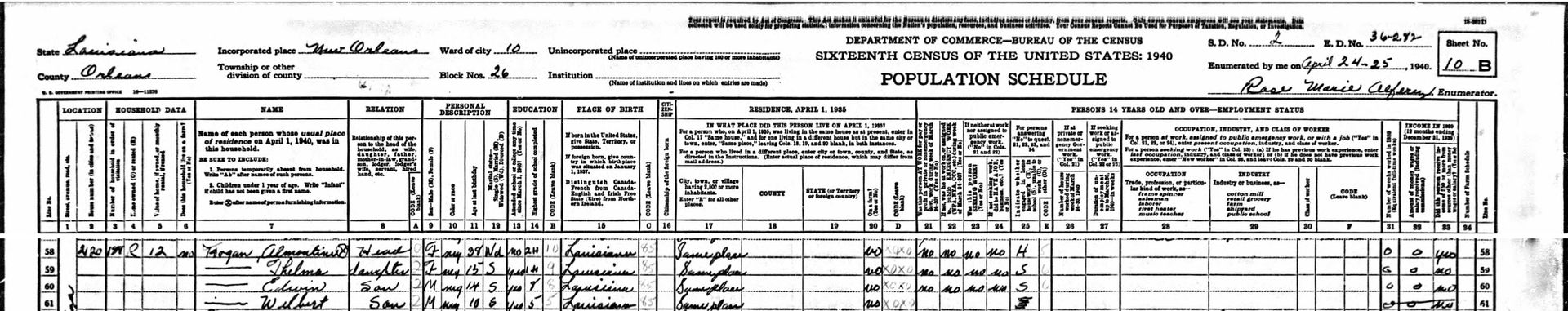 Wilbert Hogan 1940 census